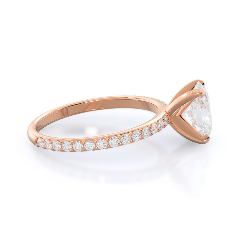 Diamond Pave Engagement Ring with Oval Cut Diamond in 14KT Rose Gold view 3
