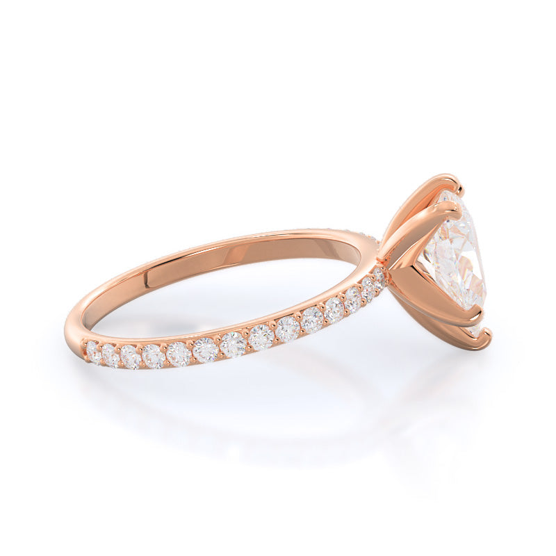 Diamond Pave Engagement Ring with Pear Cut Diamond in 14KT Rose Gold view 3

