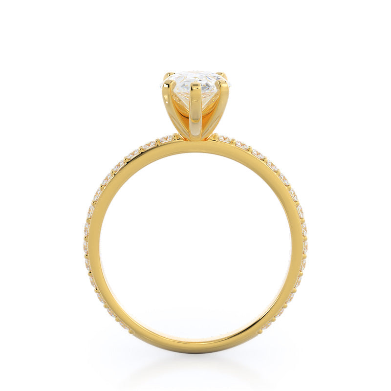 Diamond Pave Engagement Ring with Pear Cut Diamond in 14KT Yellow Gold view 2
