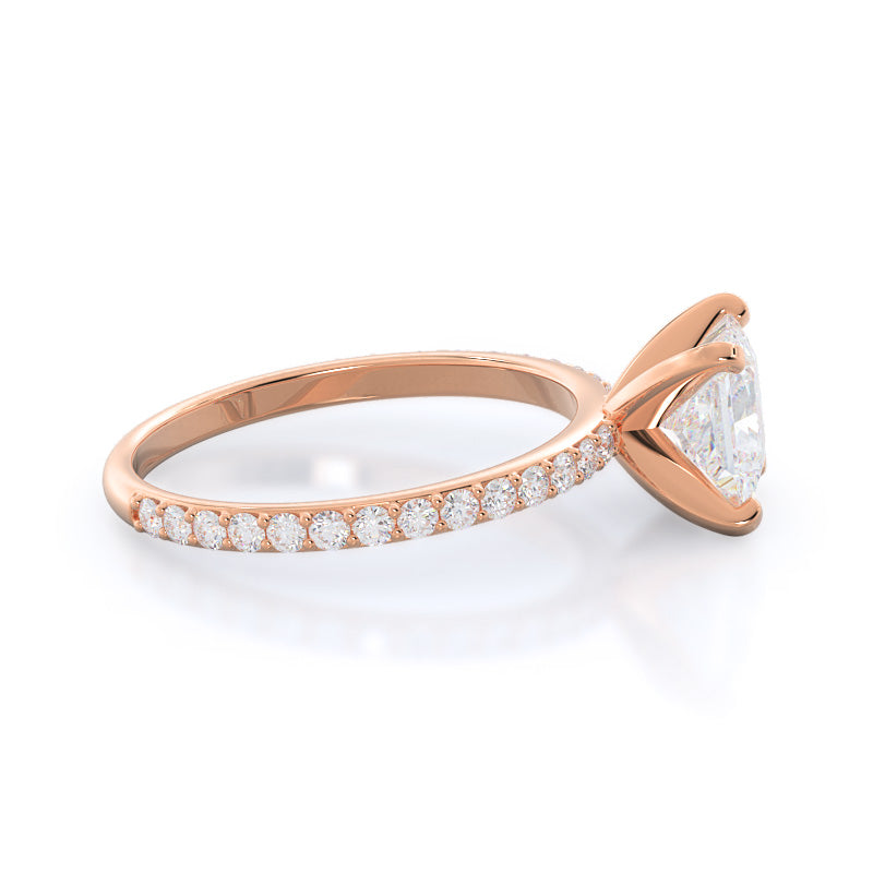 Diamond Pave Engagement Ring with Princess Cut Diamond in 14KT Rose Gold view 3
