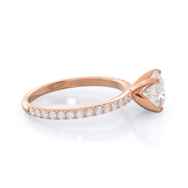 Diamond Pave Engagement Ring with Round Cut Diamond in 14KT Rose Gold view 3
