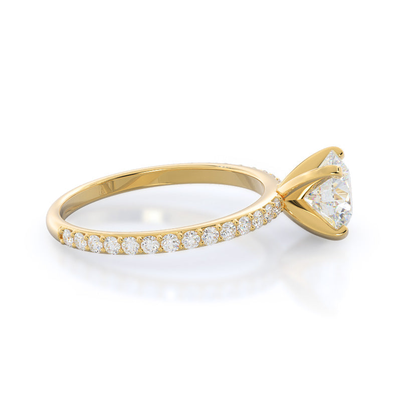 Diamond Pave Engagement Ring with Round Cut Diamond in 14KT Yellow Gold view 3
