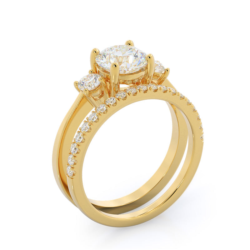 Petite Three Stone Diamond Engagement Ring with Asscher Cut Diamond in 14KT Yellow Gold view 4
