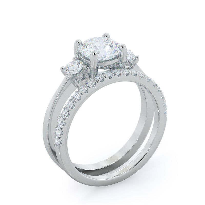 Petite Three Stone Diamond Engagement Ring with Oval Cut Diamond in 14KT Platinum view 4
