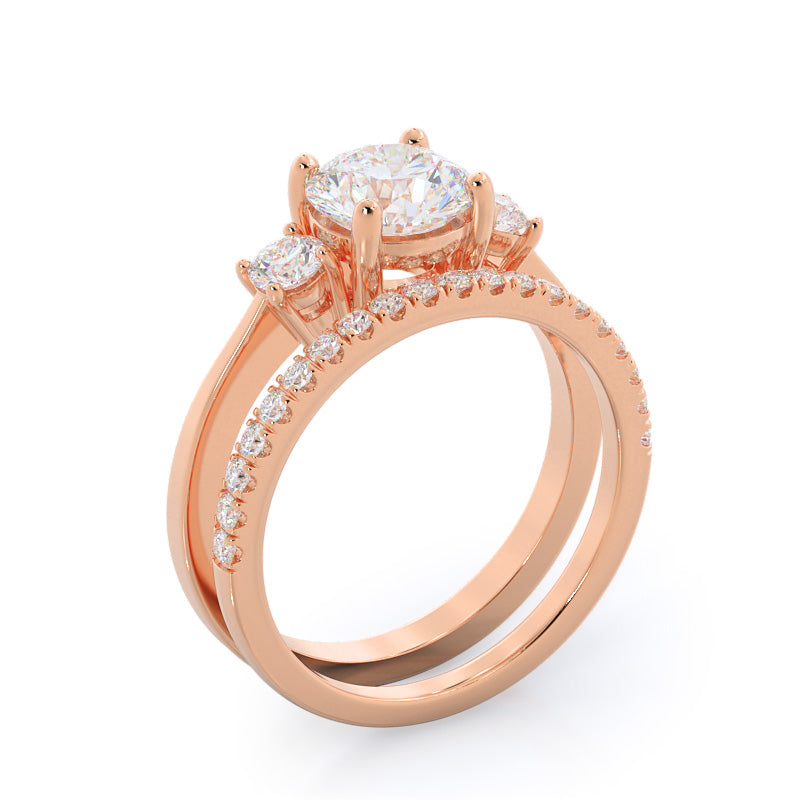 Petite Three Stone Diamond Engagement Ring with Princess Cut Diamond in 14KT Rose Gold view 4
