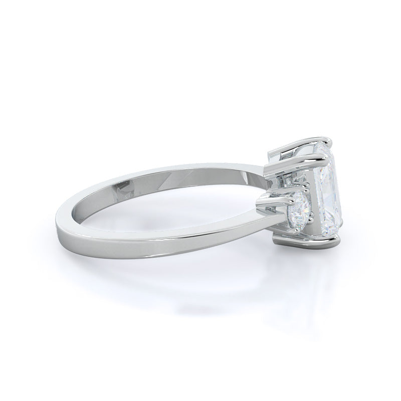 Petite Three Stone Diamond Engagement Ring with Radiant Cut Diamond in 14KT Platinum view 3
