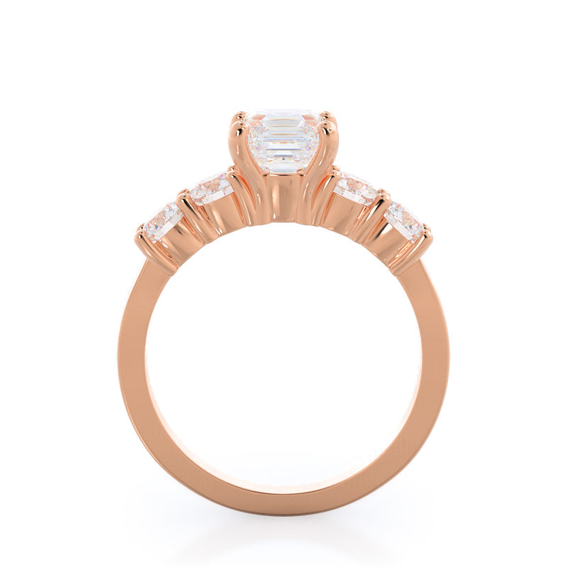 Asscher Cut Five Stone Diamond Engagement Ring with Lab Grown Diamond in 14KT Rose Gold view 2
