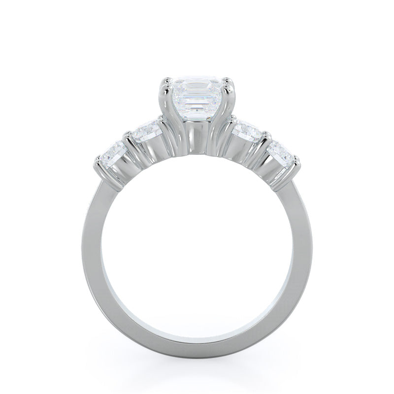 Five Stone Diamond Engagement Ring with Asscher Cut Diamond in 14KT Platinum view 2
