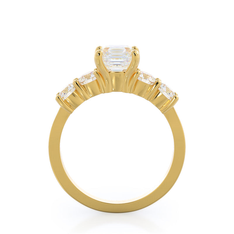 Cushion Cut Five Stone Diamond Engagement Ring with Lab Grown Diamond in 14KT Yellow Gold view 2
