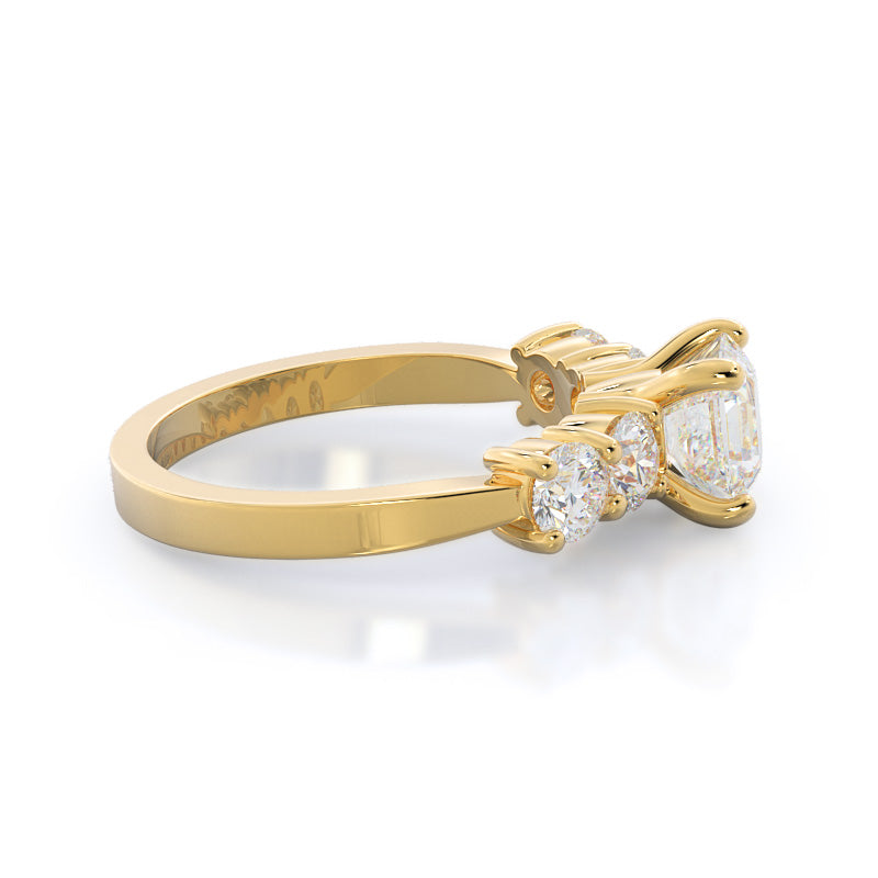 Asscher Cut Five Stone Diamond Engagement Ring with Lab Grown Diamond in 14KT Yellow Gold view 3
