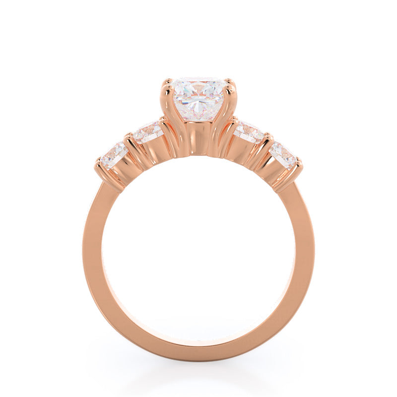 Cushion Cut Five Stone Diamond Engagement Ring with Lab Grown Diamond in 14KT Rose Gold view 2
