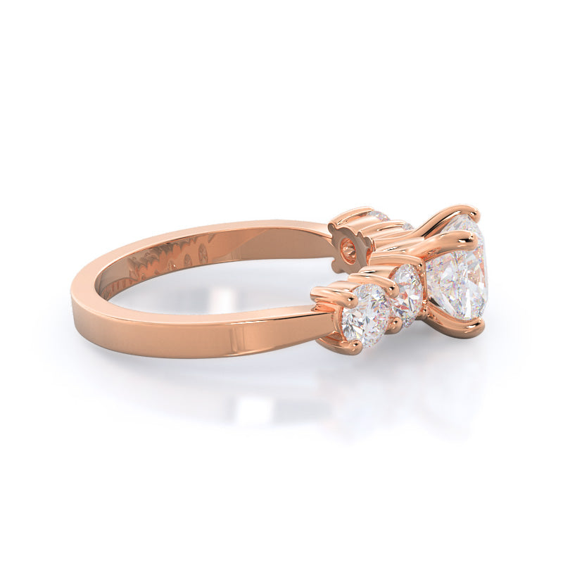 Cushion Cut Five Stone Diamond Engagement Ring with Lab Grown Diamond in 14KT Rose Gold view 3
