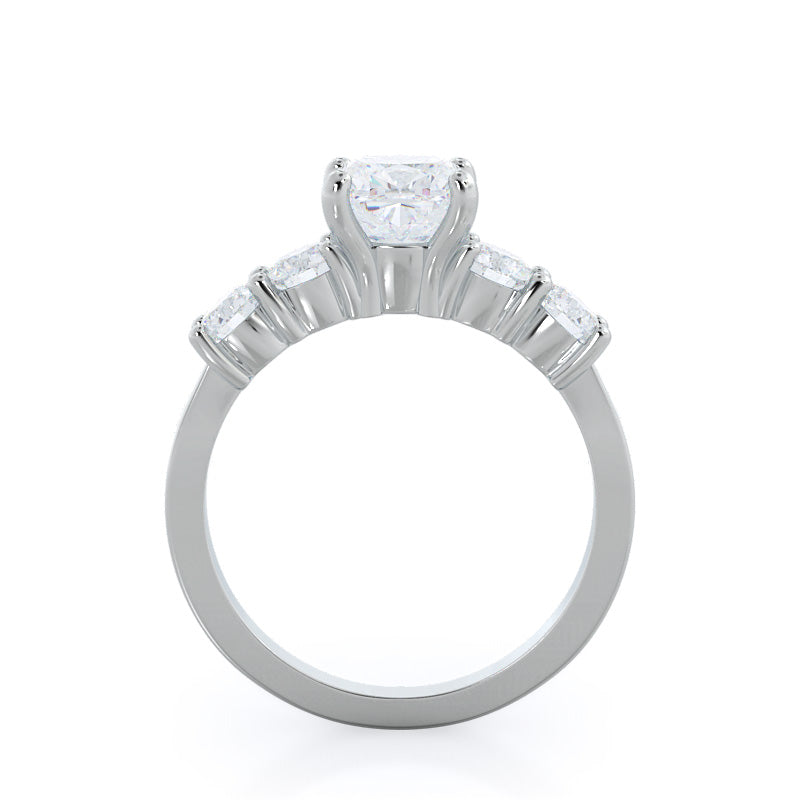 Five Stone Diamond Engagement Ring with Cushion Cut Diamond in 14KT Platinum view 2
