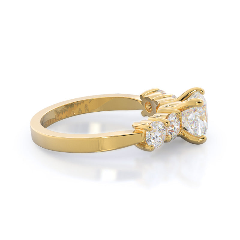 Five Stone Diamond Engagement Ring with Cushion Cut Diamond in 14KT Yellow Gold view 3
