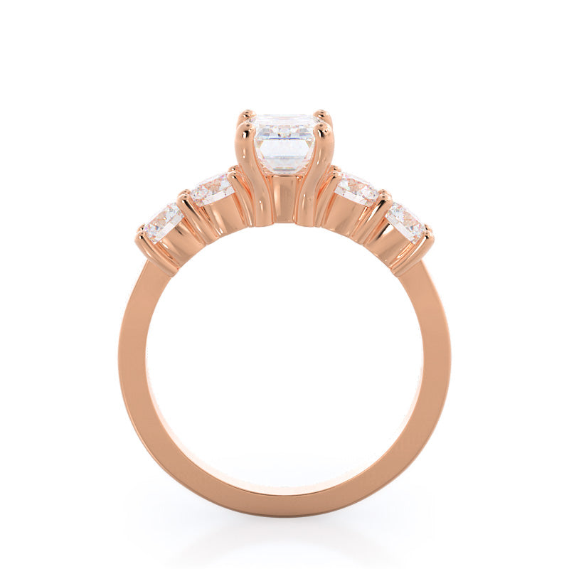 Emerald Cut Five Stone Diamond Engagement Ring with Lab Grown Diamond in 14KT Rose Gold view 2
