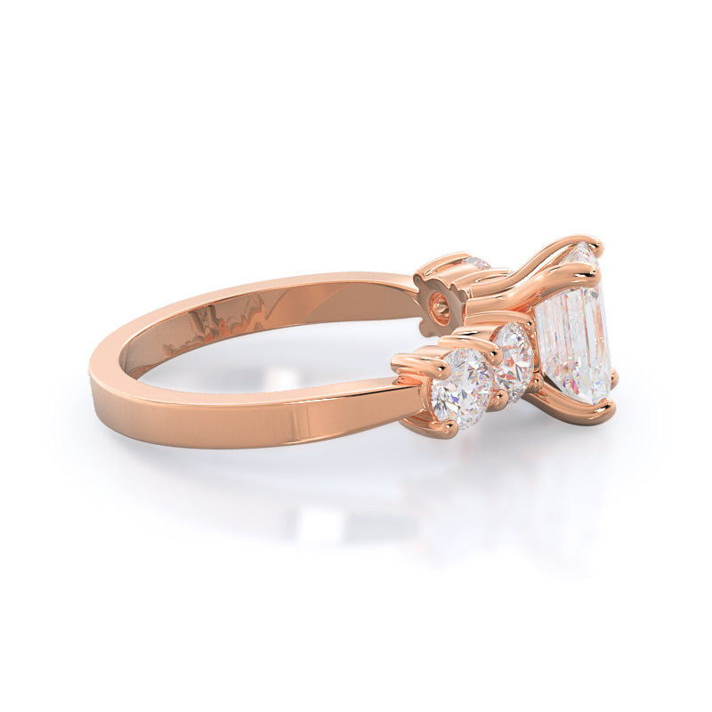 Emerald Cut Five Stone Diamond Engagement Ring with Lab Grown Diamond in 14KT Rose Gold view 3
