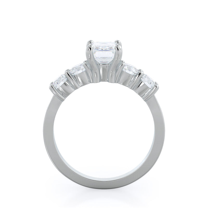 Emerald Cut Five Stone Diamond Engagement Ring with Lab Grown Diamond in 14KT Platinum view 2
