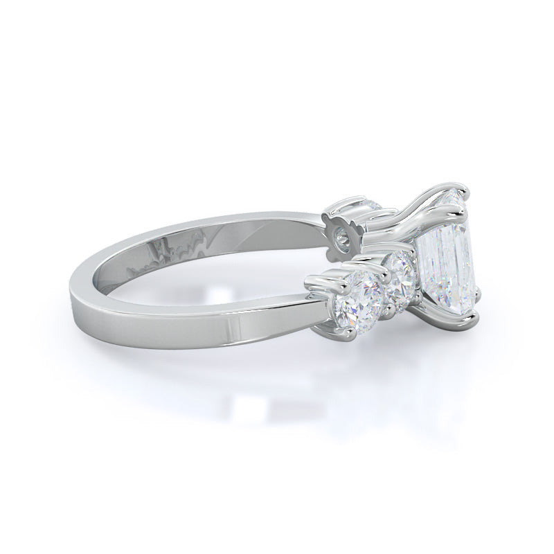 Emerald Cut Five Stone Diamond Engagement Ring with Lab Grown Diamond in 14KT Platinum view 3
