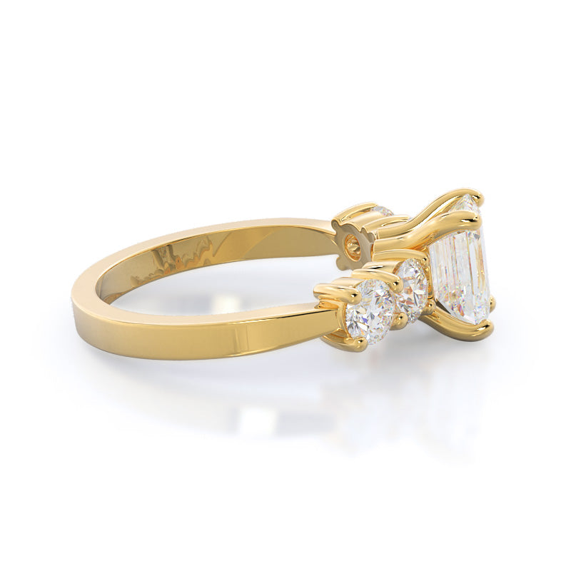 Emerald Cut Five Stone Diamond Engagement Ring with Lab Grown Diamond in 14KT Yellow Gold view 3
