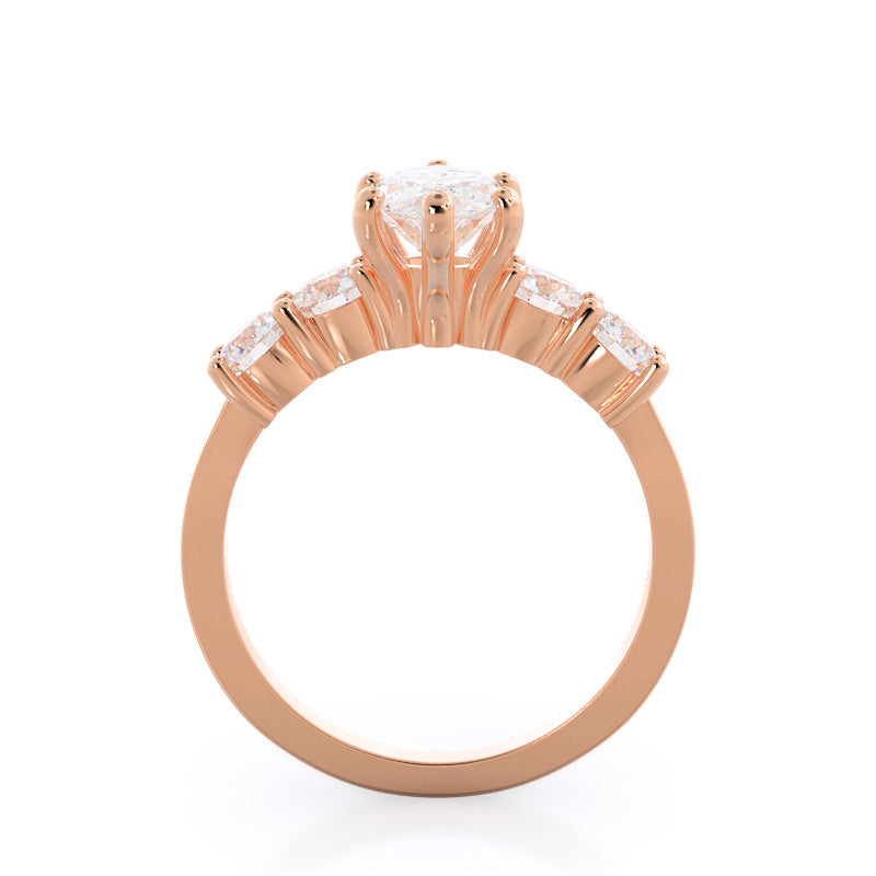 Marquise Cut Five Stone Diamond Engagement Ring with Lab Grown Diamond in 14KT Rose Gold view 2
