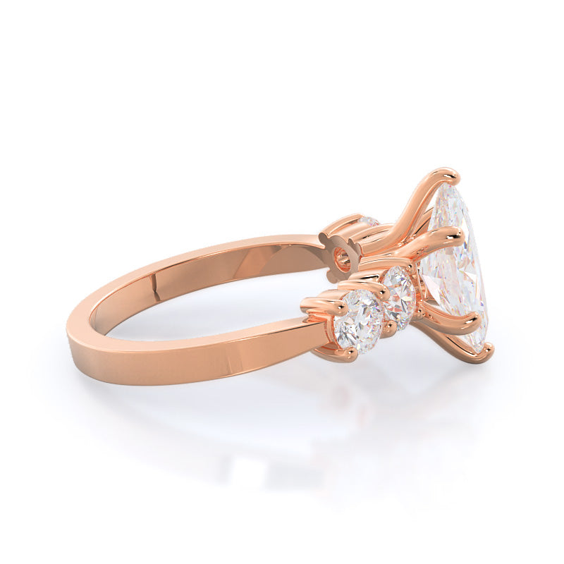 Marquise Cut Five Stone Diamond Engagement Ring with Lab Grown Diamond in 14KT Rose Gold view 3

