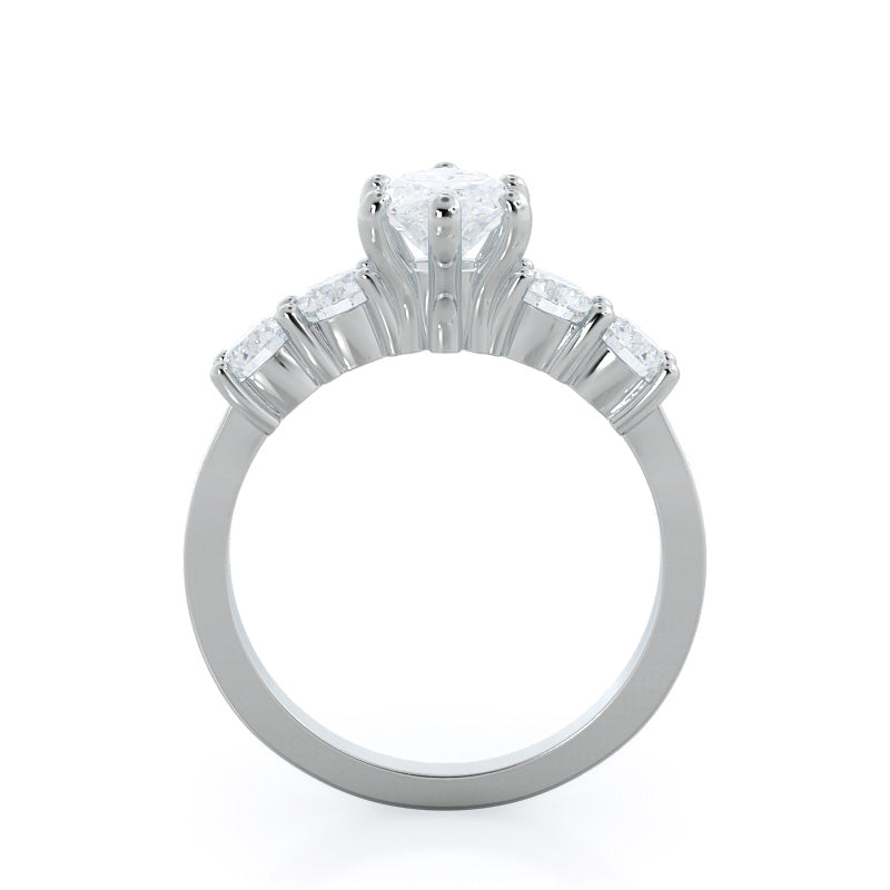 Five Stone Diamond Engagement Ring with Marquise Cut Diamond in 14KT Platinum view 2

