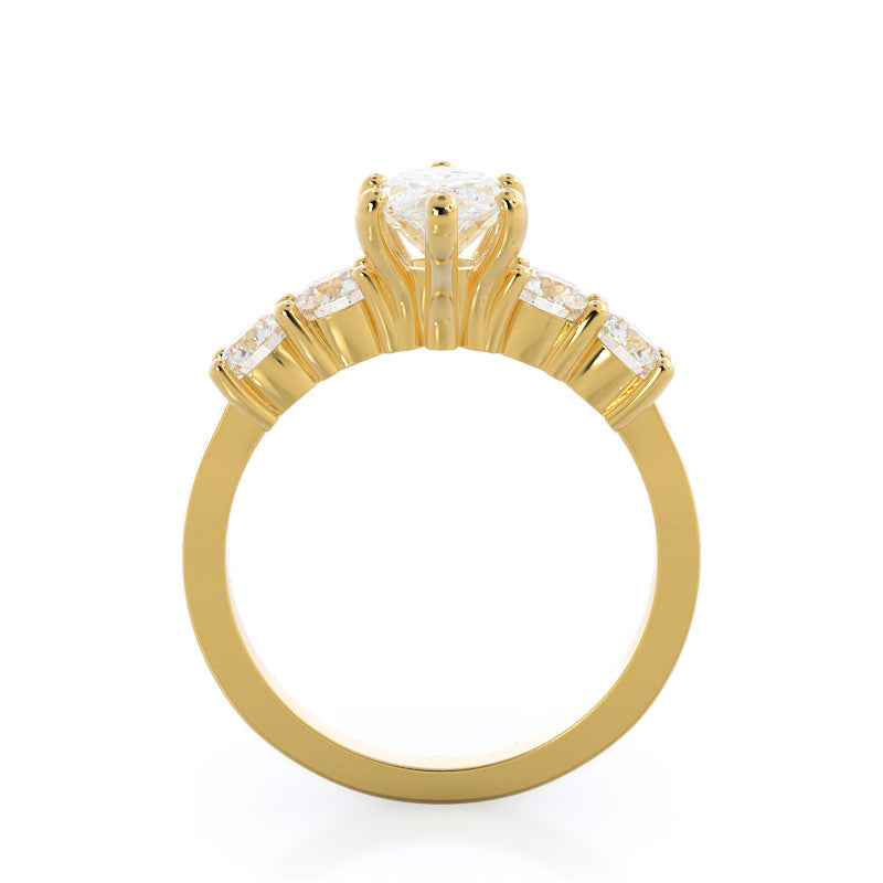 Emerald Cut Five Stone Diamond Engagement Ring with Lab Grown Diamond in 14KT Yellow Gold view 2
