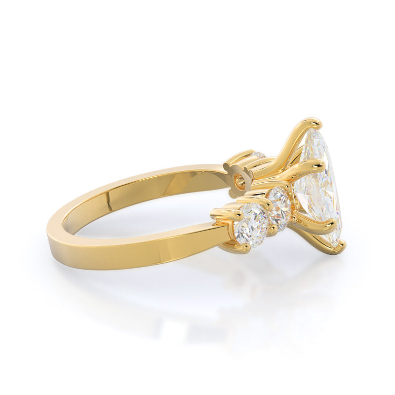 Five Stone Diamond Engagement Ring with Marquise Cut Diamond in 14KT Yellow Gold view 3

