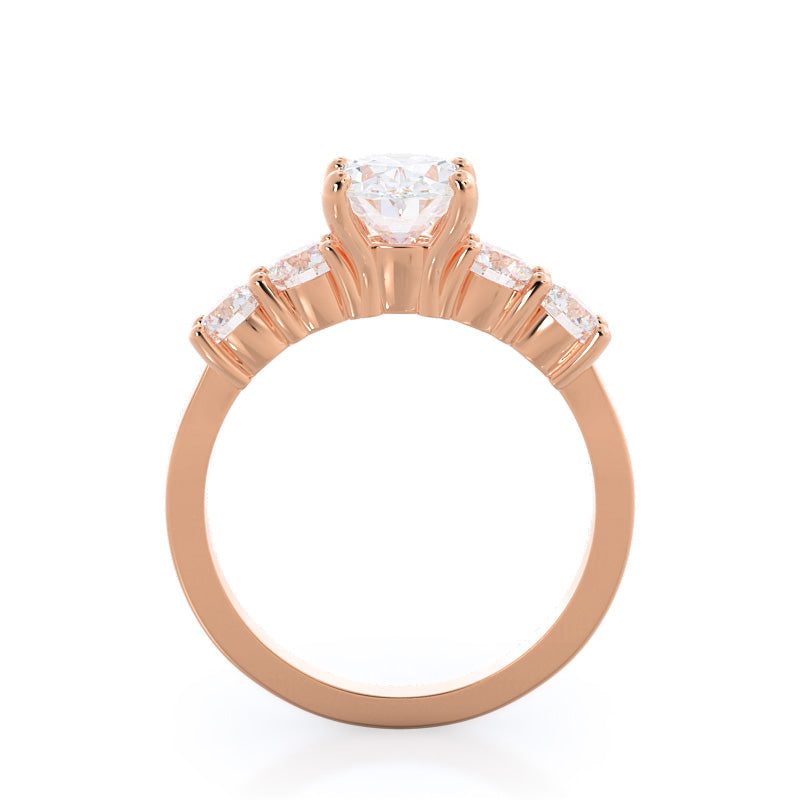 Oval Cut Five Stone Diamond Engagement Ring with Lab Grown Diamond in 14KT Rose Gold view 2
