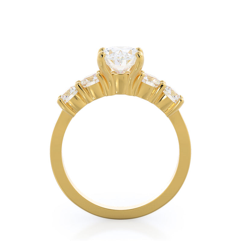 Marquise Cut Five Stone Diamond Engagement Ring with Lab Grown Diamond in 14KT Yellow Gold view 2
