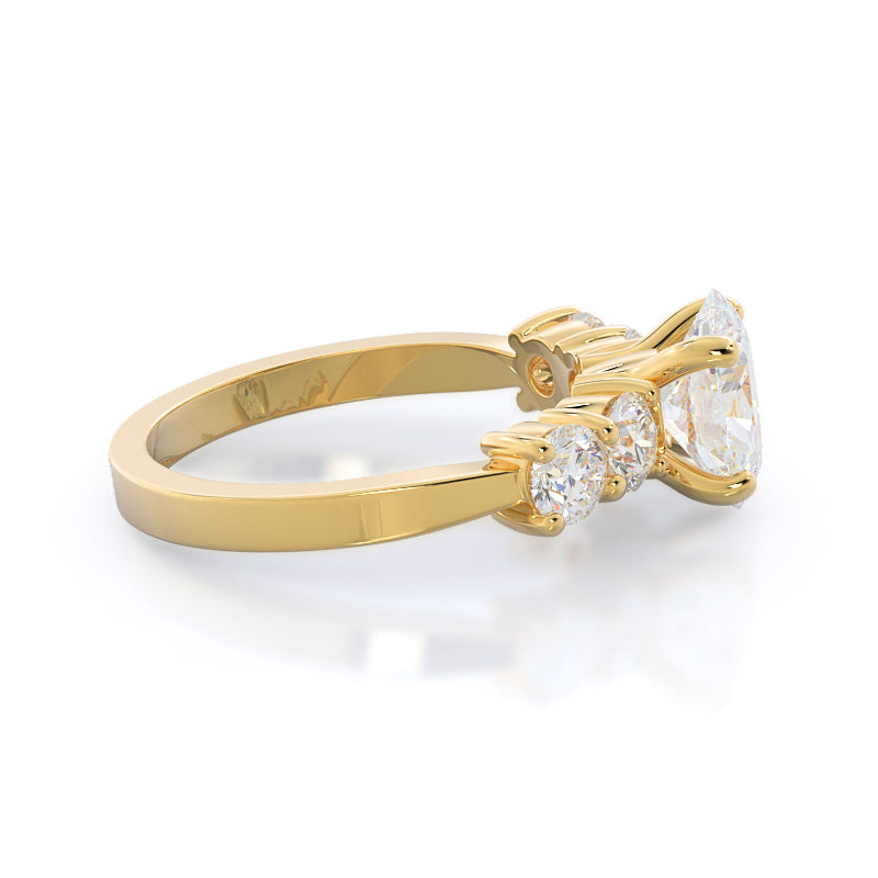 Five Stone Diamond Engagement Ring with Oval Cut Diamond in 14KT Yellow Gold view 3
