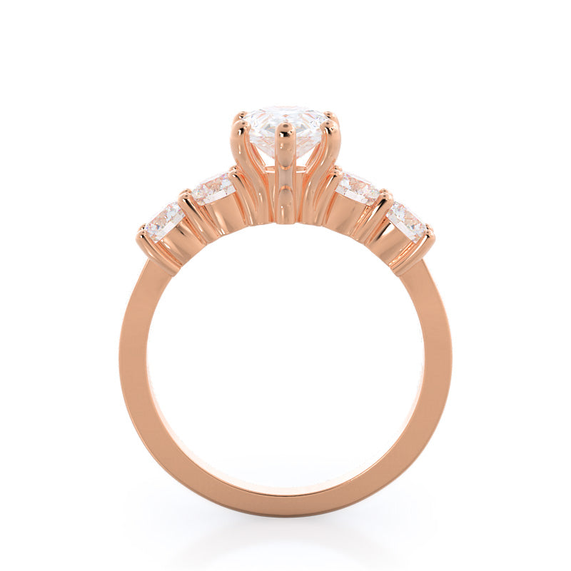 Pear Cut Five Stone Diamond Engagement Ring with Lab Grown Diamond in 14KT Rose Gold view 2
