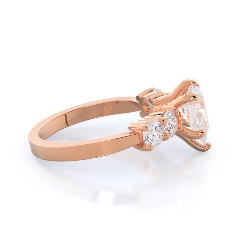 Five Stone Diamond Engagement Ring with Pear Cut Diamond in 14KT Rose Gold view 3
