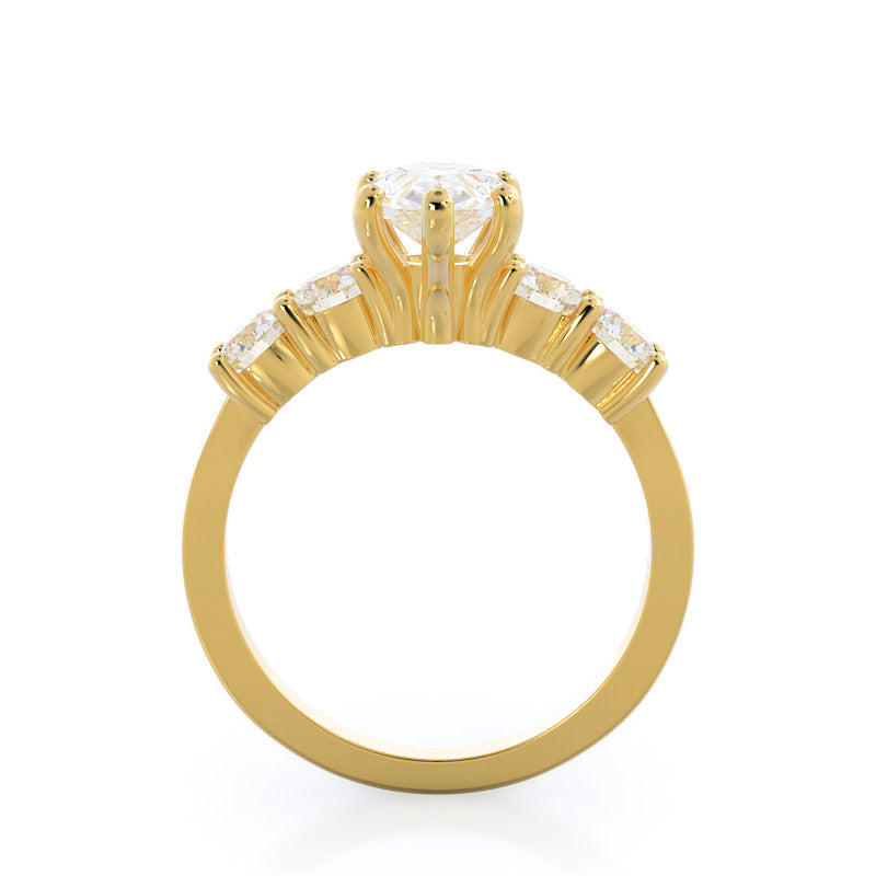 Radiant Cut Five Stone Diamond Engagement Ring with Lab Grown Diamond in 14KT Yellow Gold view 2
