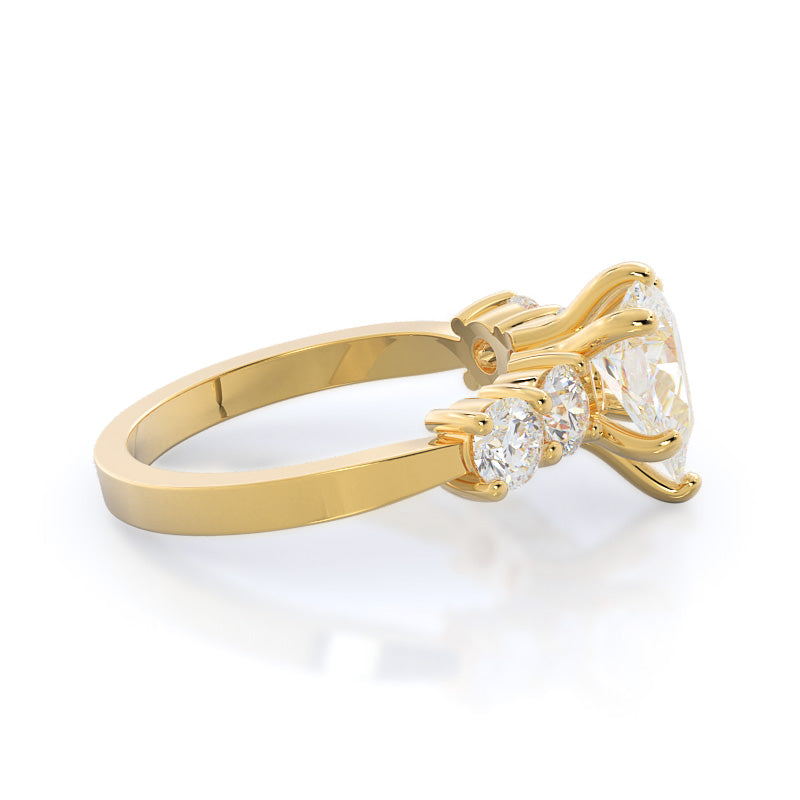 Five Stone Diamond Engagement Ring with Pear Cut Diamond in 14KT Yellow Gold view 3
