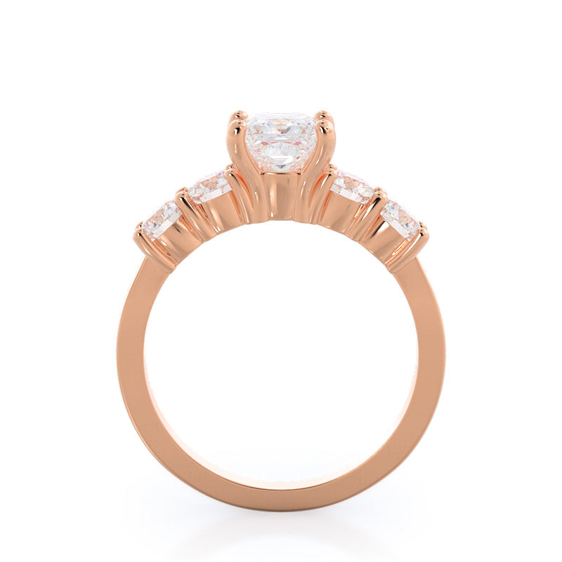 Five Stone Diamond Engagement Ring with Princess Cut Diamond in 14KT Rose Gold view 2
