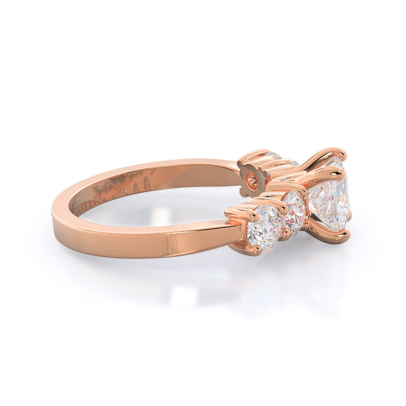 Five Stone Diamond Engagement Ring with Princess Cut Diamond in 14KT Rose Gold view 3
