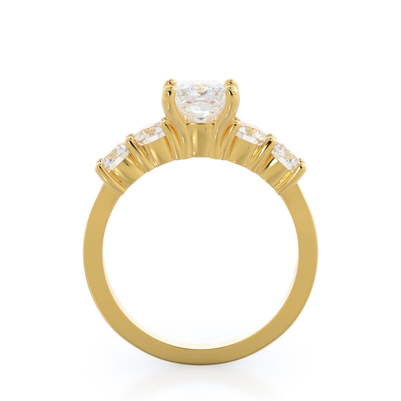 Round Cut Five Stone Diamond Engagement Ring with Lab Grown Diamond in 14KT Yellow Gold view 2
