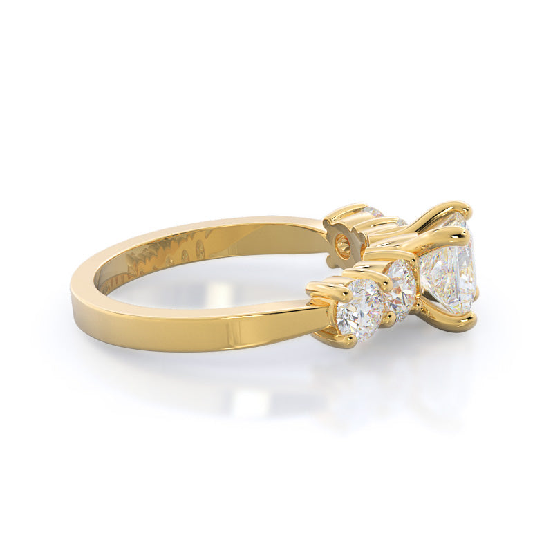 Five Stone Diamond Engagement Ring with Princess Cut Diamond in 14KT Yellow Gold view 3
