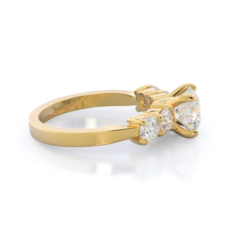 Round Cut Five Stone Diamond Engagement Ring with Lab Grown Diamond in 14KT Yellow Gold view 3
