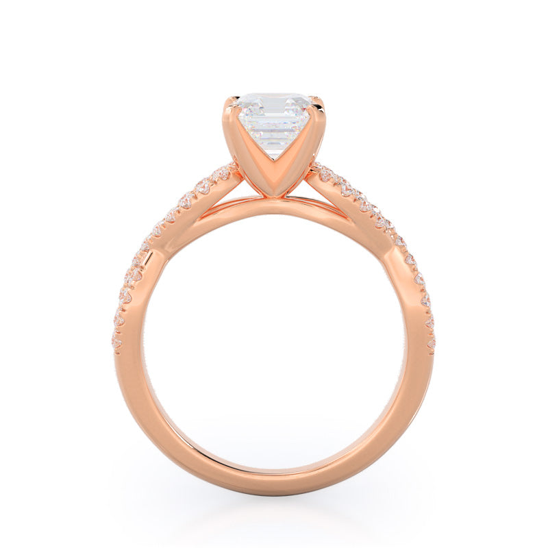 Asscher Cut Braided Cathedral Diamond Engagement Ring with Lab Grown Diamond in 14KT Rose Gold view 2
