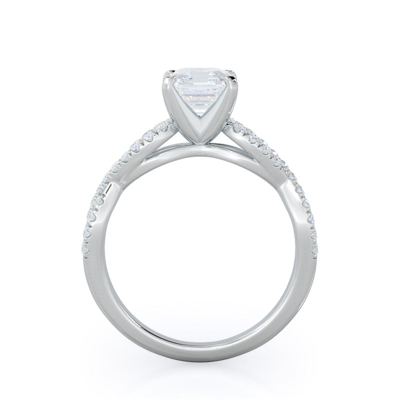 Asscher Cut Braided Cathedral Diamond Engagement Ring with Lab Grown Diamond in 14KT Platinum view 2
