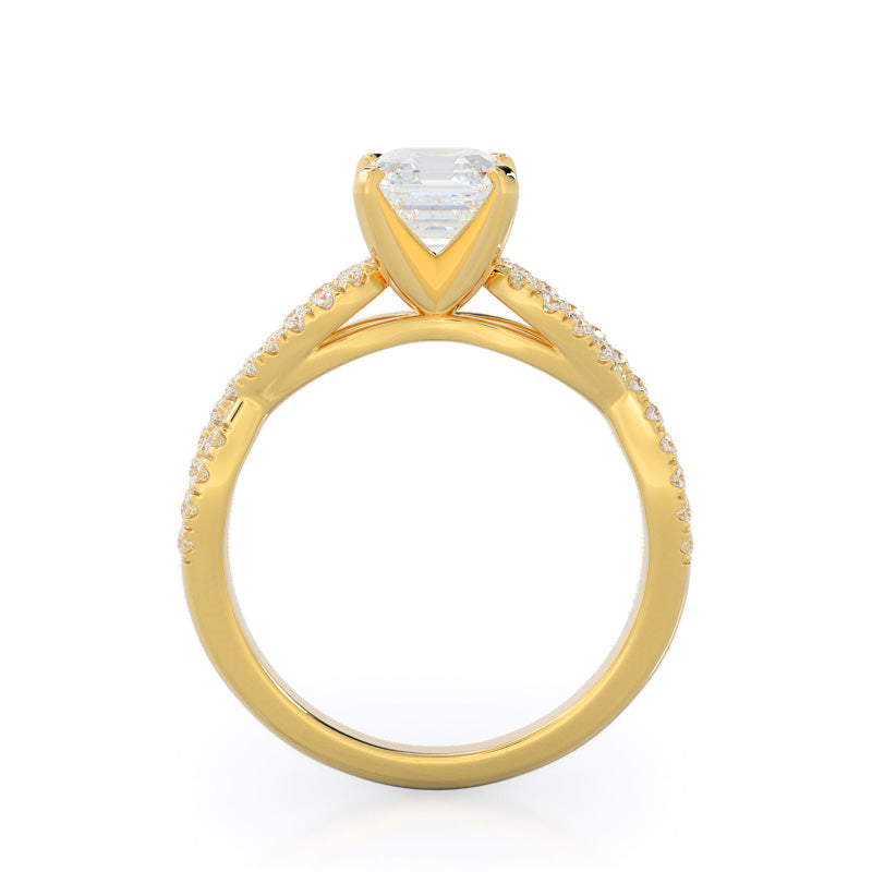 Asscher Cut Braided Cathedral Diamond Engagement Ring with Lab Grown Diamond in 14KT Yellow Gold view 2
