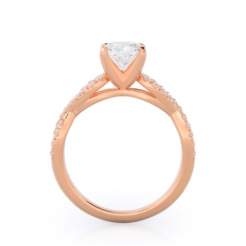 Cushion Cut Braided Cathedral Diamond Engagement Ring with Lab Grown Diamond in 14KT Rose Gold view 2
