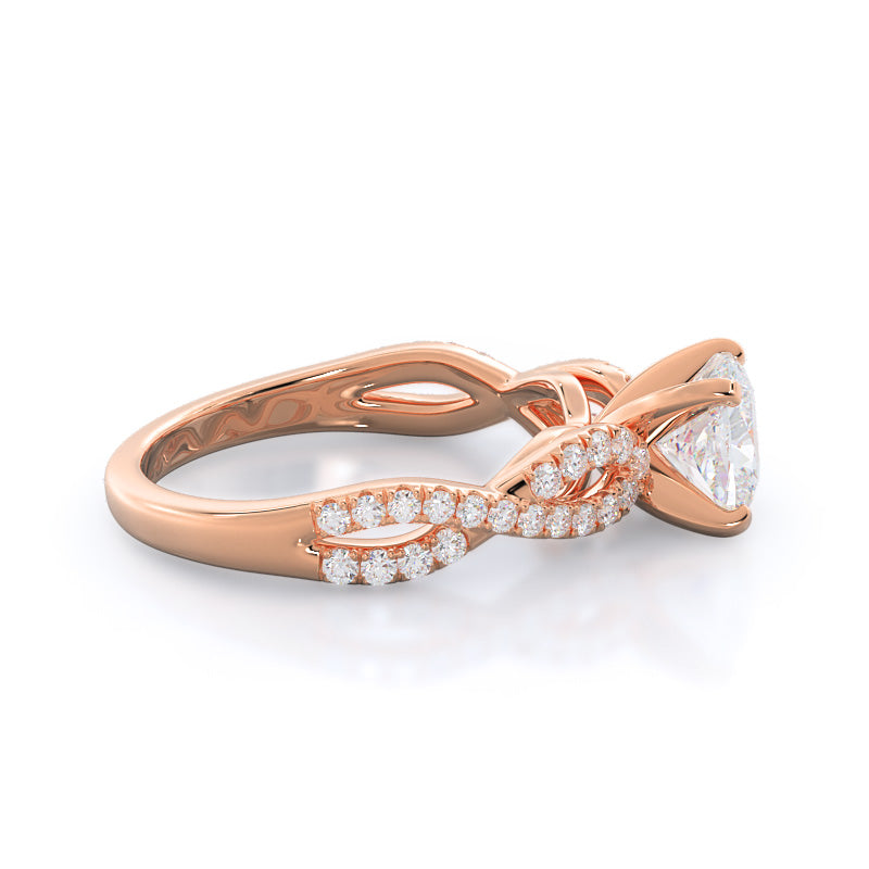 Cushion Cut Braided Cathedral Diamond Engagement Ring with Lab Grown Diamond in 14KT Rose Gold view 3
