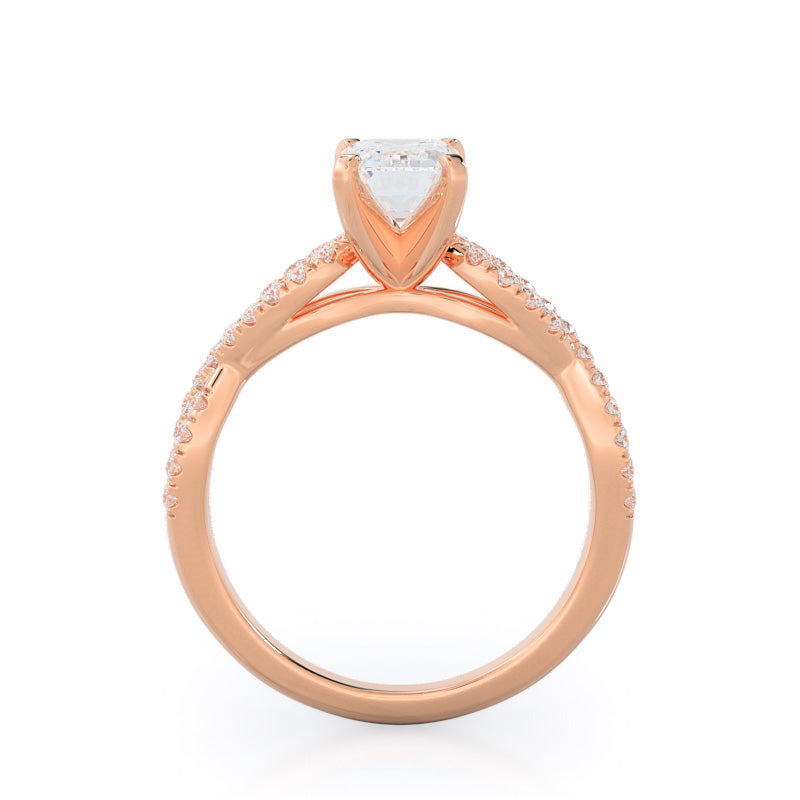 Emerald Cut Braided Cathedral Diamond Engagement Ring with Lab Grown Diamond in 14KT Rose Gold view 2
