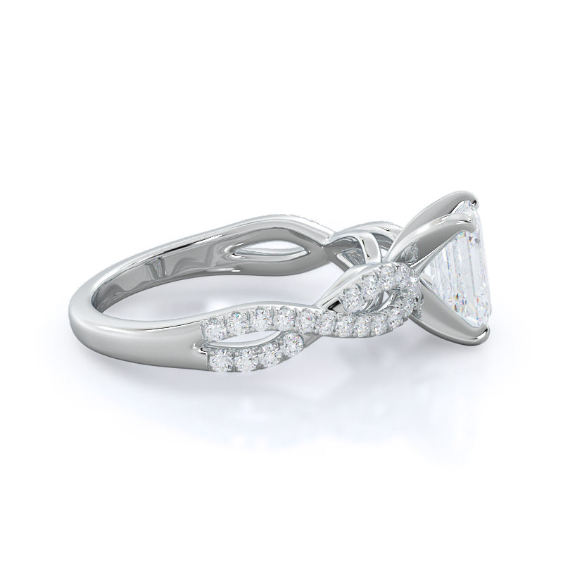 Emerald Cut Braided Cathedral Diamond Engagement Ring with Lab Grown Diamond in 14KT Platinum view 3
