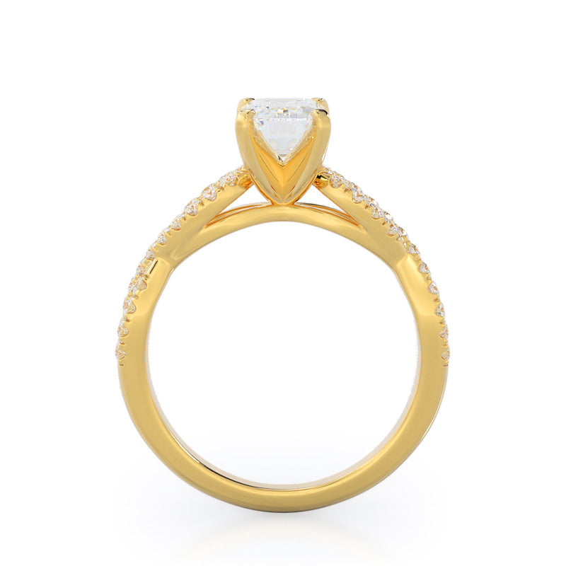 Emerald Cut Braided Cathedral Diamond Engagement Ring with Lab Grown Diamond in 14KT Yellow Gold view 2
