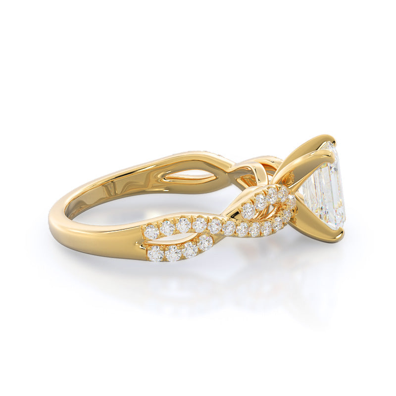 Emerald Cut Braided Cathedral Diamond Engagement Ring with Lab Grown Diamond in 14KT Yellow Gold view 3
