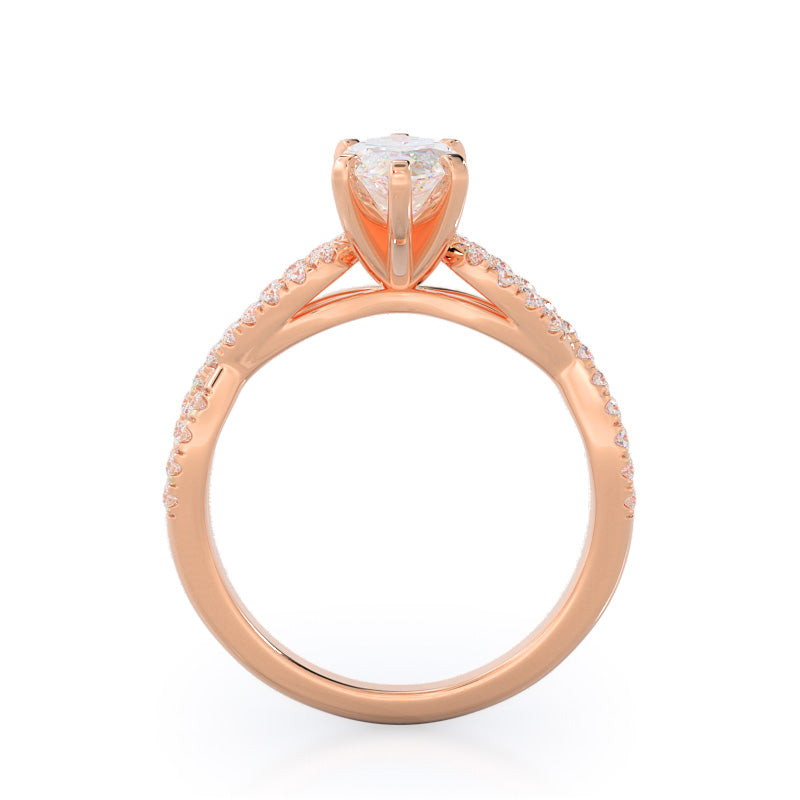 Marquise Cut Braided Cathedral Diamond Engagement Ring with Lab Grown Diamond in 14KT Rose Gold view 2
